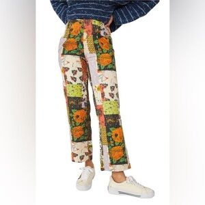 FREE PEOPLE Patchwork Roads Merge Straight Leg Ankle Pants In Confetti NWT RARE